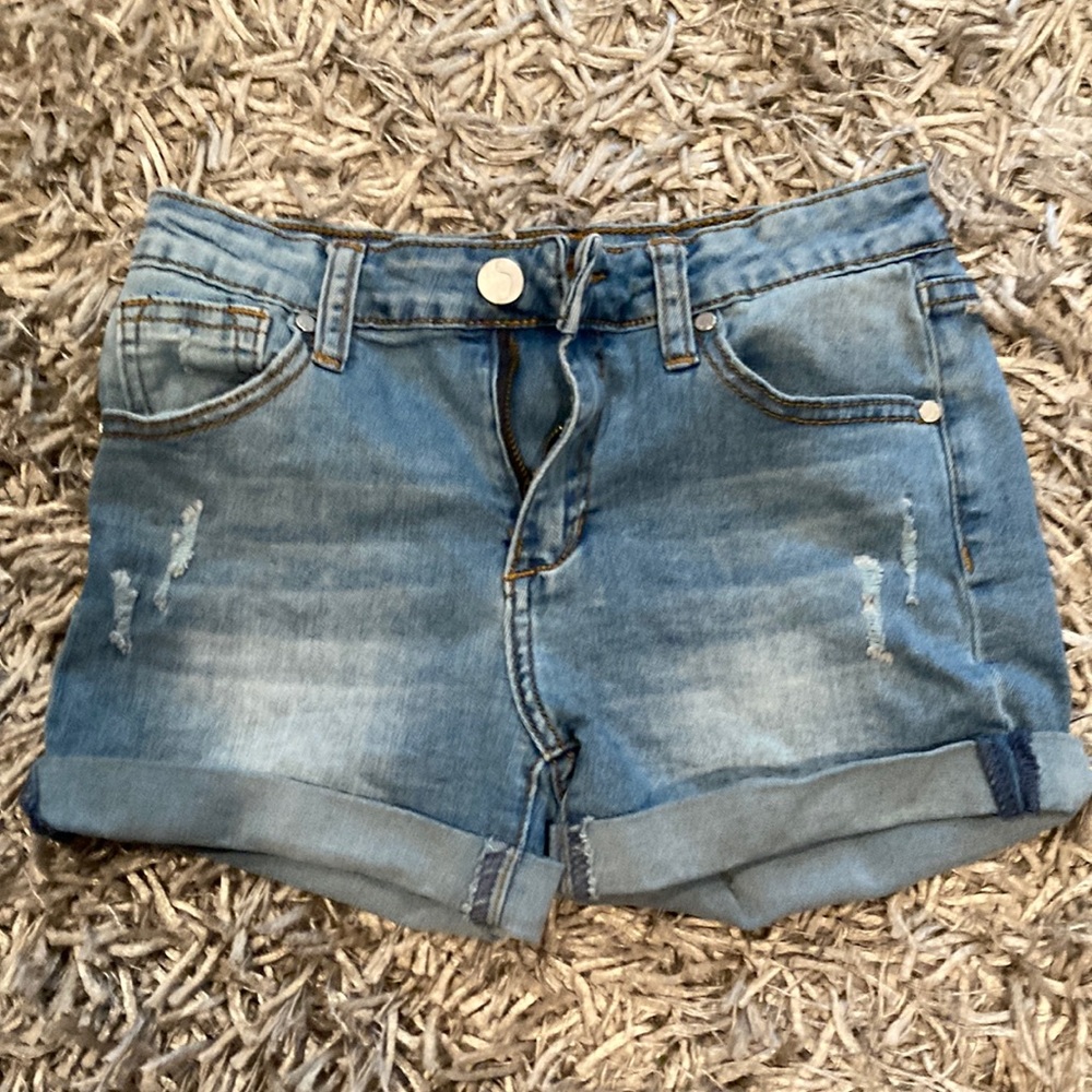 These blue denim shorts are the brand Joe’s